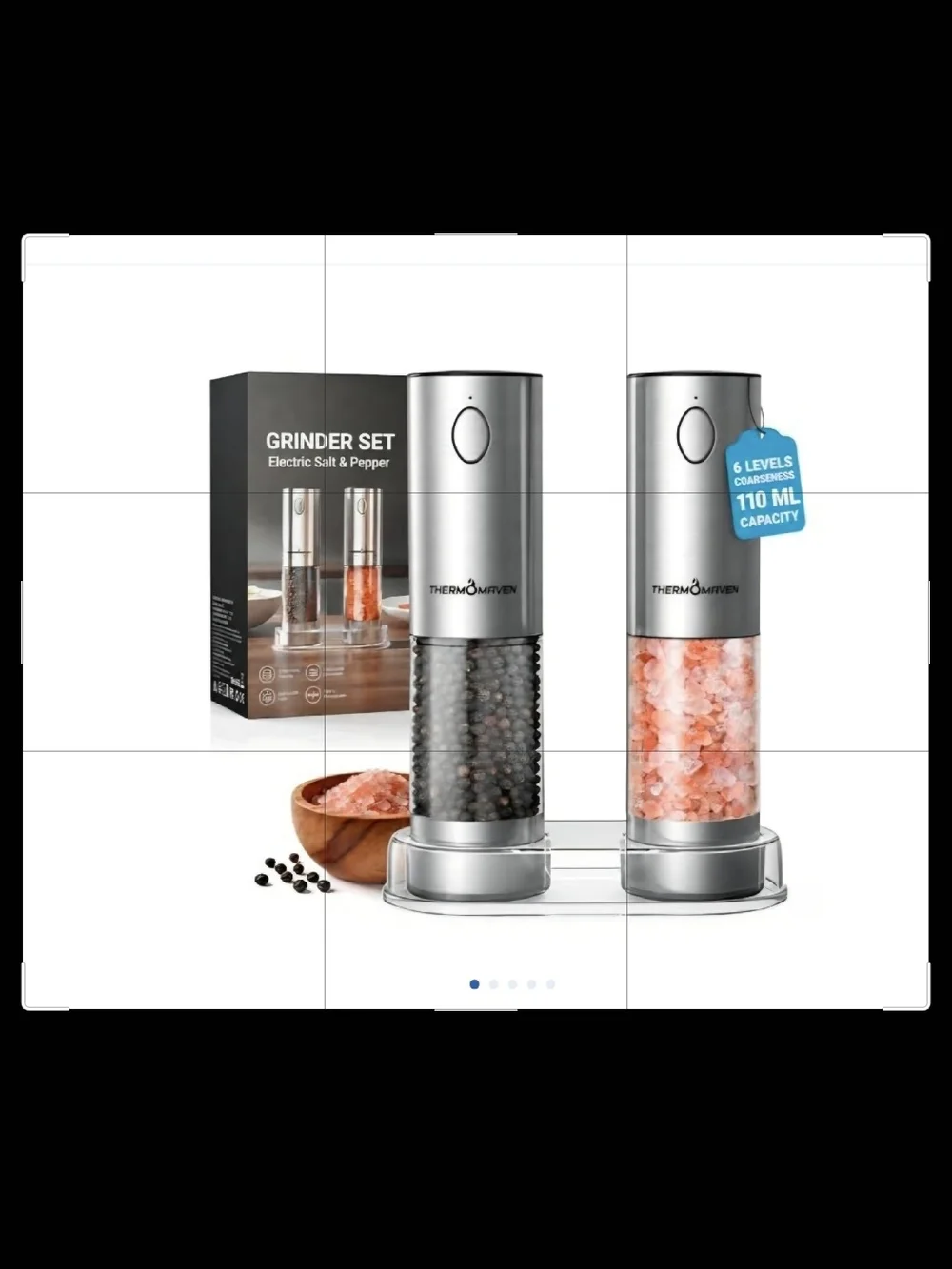 Stainless Steel Electric Salt and Pepper Grinder Set - Silver